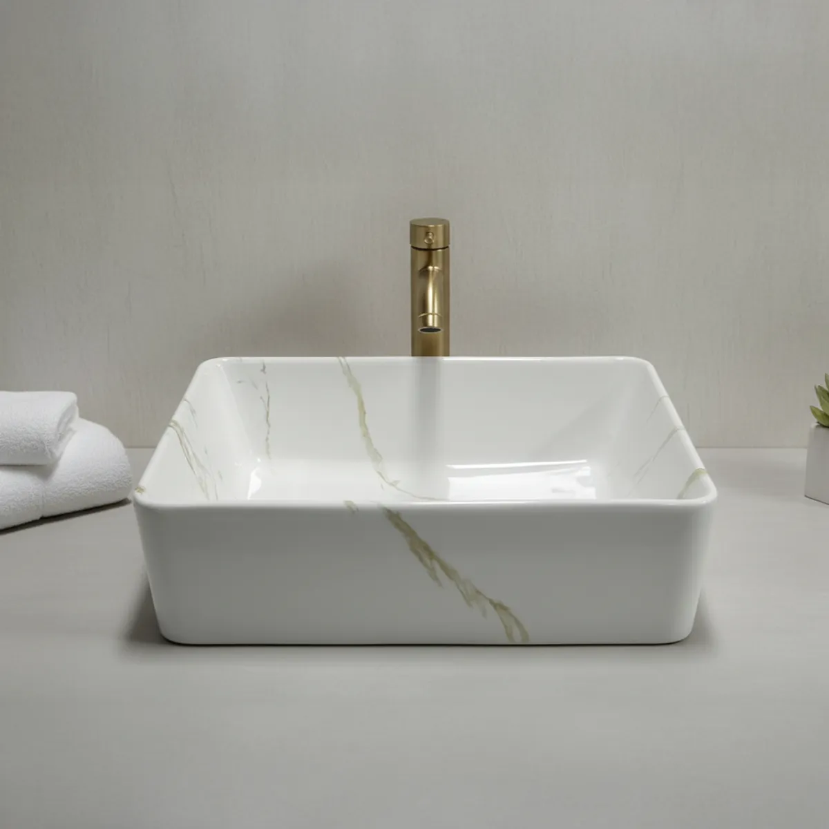 Bacha de Baño Marmolada Rectangular 48 cm Blanca