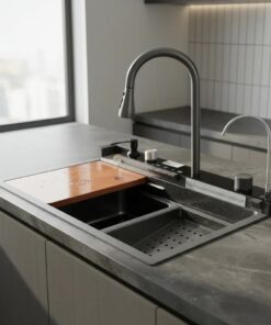 Bacha de Cocina Multifunción Inteligente 100cm Gris Oscuro